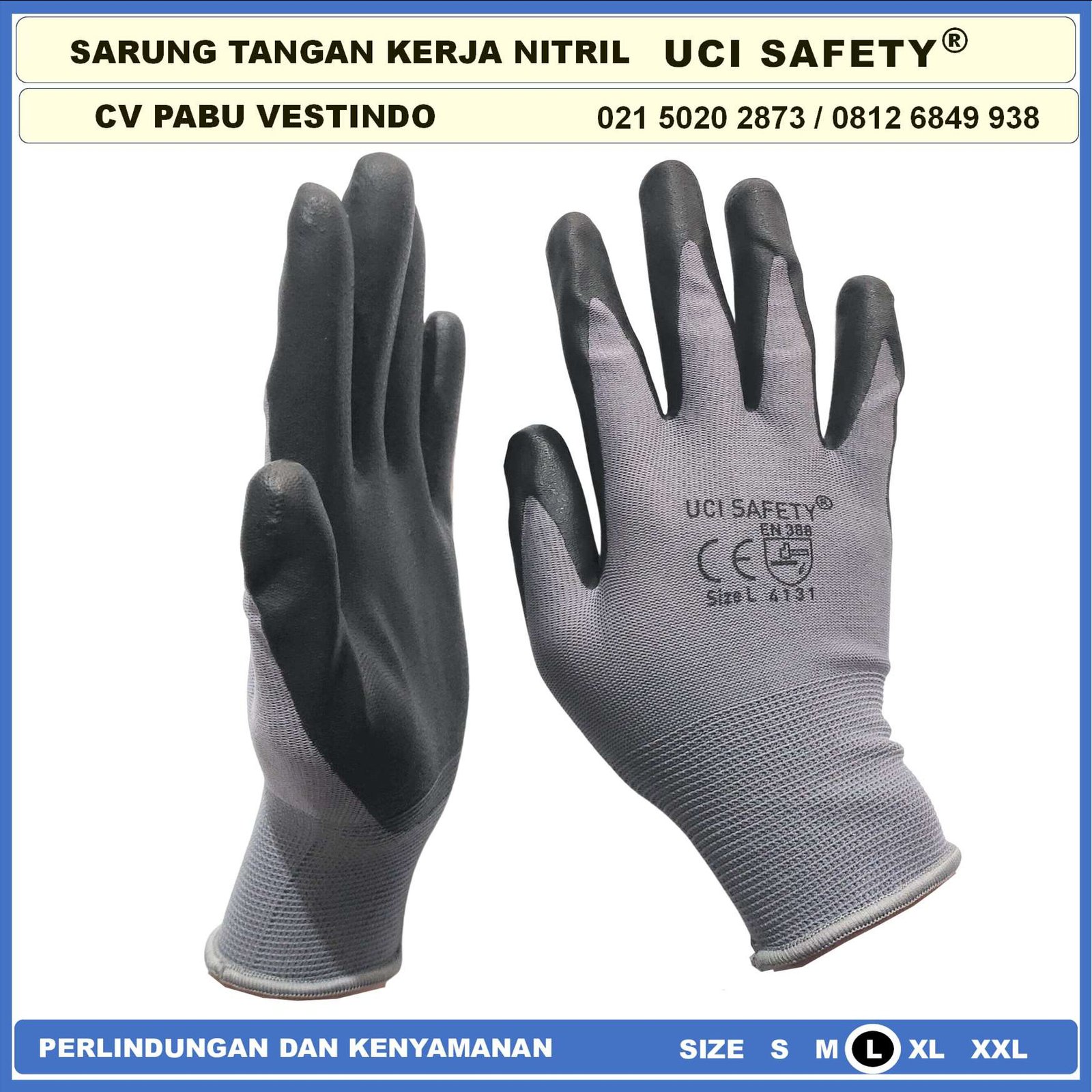Sarung Tangan Nitril Ukuran M L XL Grey/Abu abu Teknik mesin otomotif Industri Uci Safety Hitam Black Work Glove - Gambar 2