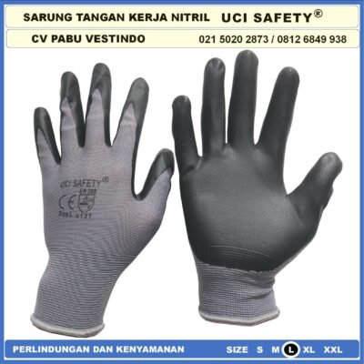 Sarung Tangan Kerja Nitril Proyek Anti Slip Grey/Abu abu engineering Hitam Black Industri Bengkel - Gambar 4