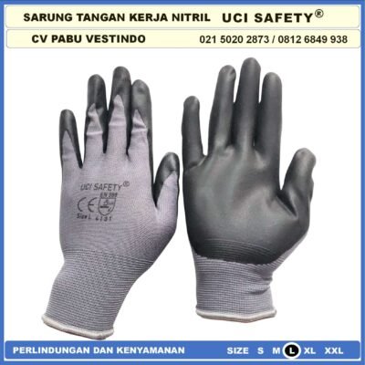 Sarung Tangan safety Gloves Nylon Nitrile Coating Nitril Uci Safety Multitask Kerja Greasy