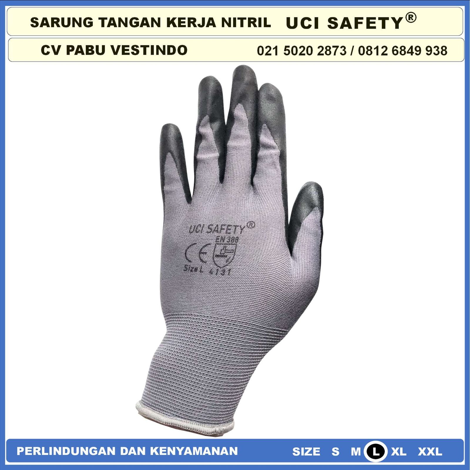 Sarung Tangan Nitril Ukuran M L XL Grey/Abu abu Teknik mesin otomotif Industri Uci Safety Hitam Black Work Glove - Gambar 4