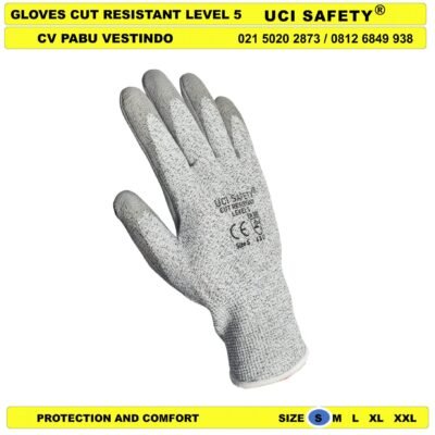 Warna Abu Abu, Hitam Sarung Tangan Kawat Besi Baja Pisau Karet Polyurethane Glove - Gambar 3