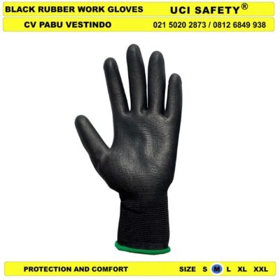 Uci Safety Anti Slip Coating Karet Palm Fit Hitam Black Sarung Tangan - Gambar 5
