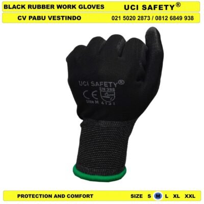 Telapak Tangan dilapisi karet Uci Safety Berkebun Sarung Tangan Security Satpam - Gambar 5