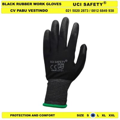 Uci Safety Anti Slip Coating Karet Palm Fit Hitam Black Sarung Tangan - Gambar 4