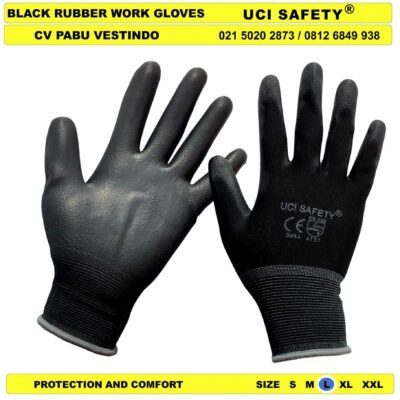 Telapak Tangan dilapisi karet Packing Hitam Black Palm Fit Bahan Nylon Polyester Security Satpam - Gambar 3