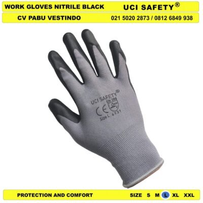 safety Gloves Sarung Tangan Hitam-Grey Coating Greasy