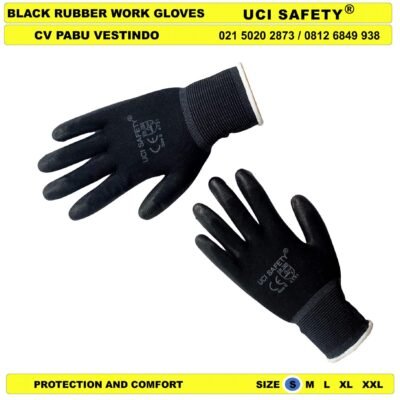 Uci Safety Sarung Tangan Hitam Black Bahan Nylon Polyester Dilapisi Karet
