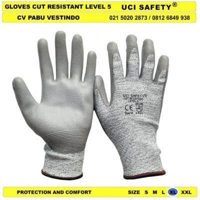 Warna Abu Abu, Hitam Hppe Uci Safety Anti Sayat Mekanik Glove - Gambar 3