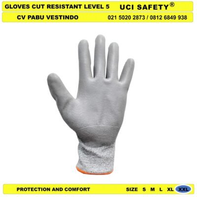 Cut Resistant Level 5 Karet Polyurethane Coating Karet Nitril Telapak Tangan Glove