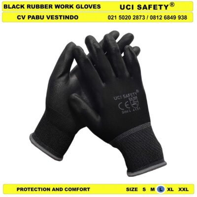 Coating Karet Uci Safety Sarung Tangan Hitam Black - Gambar 3