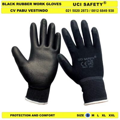 Uci Safety Palm Fit Proyek Tukang Bagunan Telapak Tangan dilapisi karet Hitam Black - Gambar 5