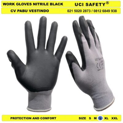 Sarung Tangan Uci Safety Pengaman kerja Hitam/Grey Kerja - Gambar 2