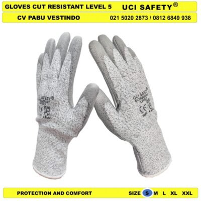 Warna Abu Abu, Hitam Pabrik Anti Slip Cut Resistant Level 5 Glove
