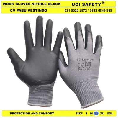 Teknisi Nylon Nitril Hitam-Grey safety Gloves - Gambar 3