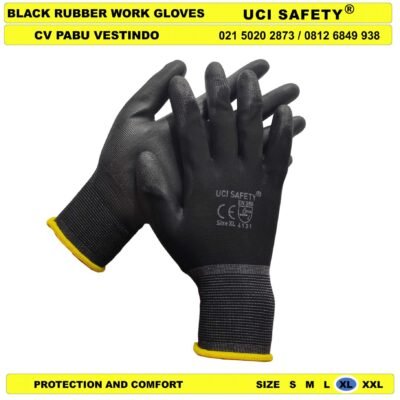 Uci Safety Palm Fit Proyek Tukang Bagunan Telapak Tangan dilapisi karet Hitam Black - Gambar 3