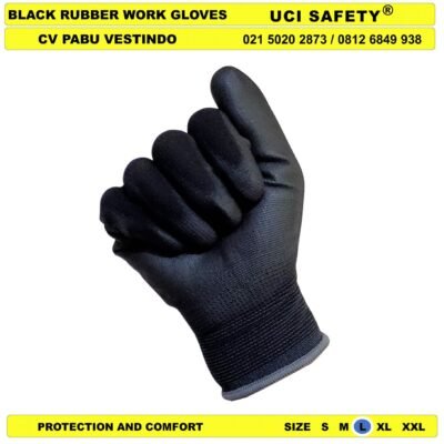 Uci Safety Safety Gloves Hitam Black Bahan Nylon Polyester Hand Gloves Sarung Tangan