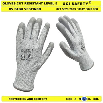 Warna Abu Abu, Hitam Hppe Uci Safety Anti Sayat Mekanik Glove - Gambar 4