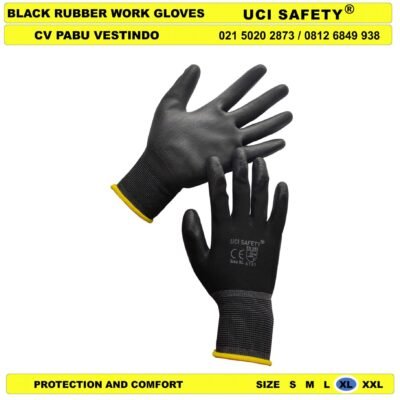 Sarung Tangan Uci Safety Pengaman kerja Hitam Black Bahan Nylon Polyester Coating Karet - Gambar 4