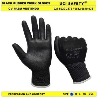 Telapak Tangan dilapisi karet Packing Hitam Black Palm Fit Bahan Nylon Polyester Security Satpam - Gambar 4