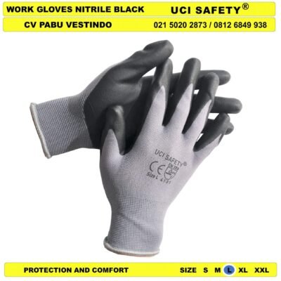 Sarung Tangan Pertambangan Nitril safety Gloves Hitam-Grey