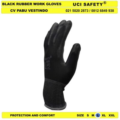 Bahan Nylon Polyester Sarung Tangan Kerja Safety Gloves Dilapisi Karet Hitam Black