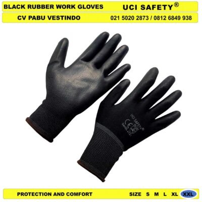 Sarung Tangan Hitam Black Telapak Tangan dilapisi karet Industri Pabrik Pengaman kerja Uci Safety - Gambar 2