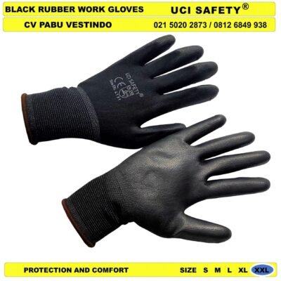 Security Satpam Palmfit Hitam Black Karet PU Sarung Tangan - Gambar 5