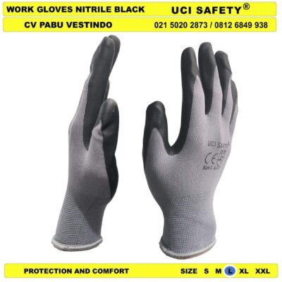 Sarung Tangan Uci Safety Hitam/Grey Coating Kerja - Gambar 2