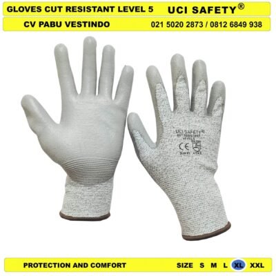 Warna Abu Abu, Hitam Hppe Uci Safety Anti Sayat Mekanik Anti Licin Glove - Gambar 5