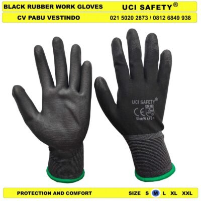 Hitam Black Uci Safety Sarung Tangan Polyurethane Palmfit - Gambar 5