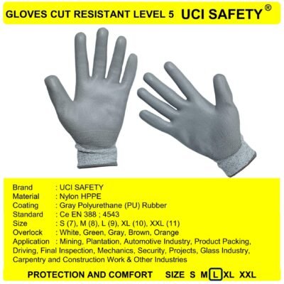 Sarung Tangan Tukang Safety Kerja Kawat Besi Baja Karet Polyurethane Anti Benda Tajam Anti Iris