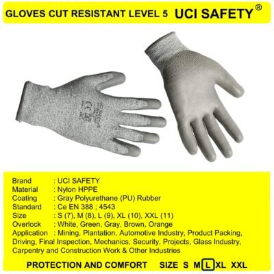 Sarung Tangan Safety Kerja Cut Glove Safety Gloves Proyek Warna Abu Abu