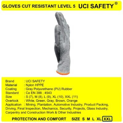 Sarung Tangan Ukuran S M L XL XXL Warna Abu Abu Safety Gloves Tukang Welding Pisau - Gambar 4