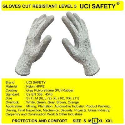 Sarung Tangan Pengaman Kerja Anti Pisau Potong Ukuran S M L XL XXL Kaca Cut Glove Safety Kerja - Gambar 3