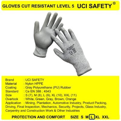 Sarung Tangan Hitam Motor Dilapisi Karet Uci Safety Cut Glove - Gambar 4