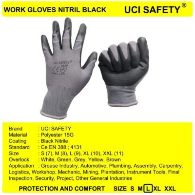 Uci Safety Nylon Coating Abu abu/Black - Gambar 3