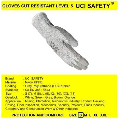 Sarung Tangan Pengaman Kerja Anti Pisau Potong Ukuran S M L XL XXL Kaca Cut Glove Safety Kerja - Gambar 4