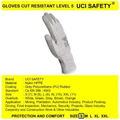 Sarung Tangan Safety Kerja Karet Polyurethane Motor Anti Gores Hand Gloves Uci Safety - Gambar 5