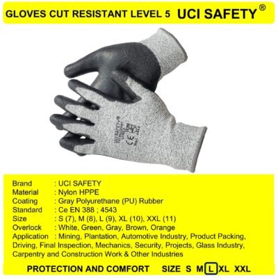 Sarung Tangan Warna Abu Abu Hitam Uci Safety - Gambar 5