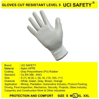 Sarung Tangan Uci Safety Ukuran S M L XL XXL Cut Glove - Gambar 2