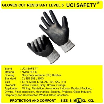 Sarung Tangan Kawat Besi Baja bengkel Coating Karet Mekanik Uci Safety Anti Pisau Potong