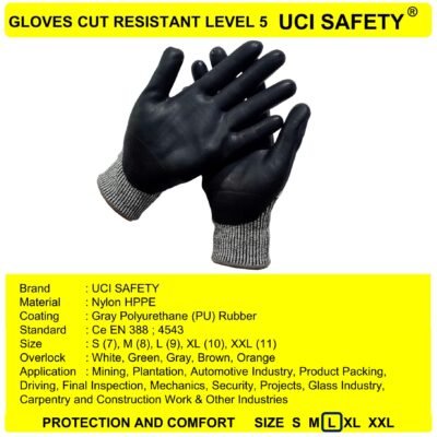 Sarung Tangan Safety Kerja Hitam Anti Sayat - Gambar 4