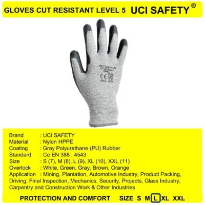 Sarung Tangan Kawat Besi Baja Karet Polyurethane Cut Resistant Level 5 Anti Pisau Potong Anti Slip - Gambar 5