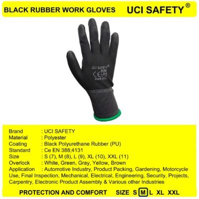 Uci Safety Polyester Palm Fit Telapak Tangan dilapisi karet Proyek - Gambar 3
