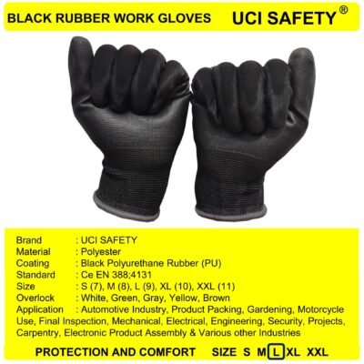 Uci Safety Hand Gloves Industri Anti Slip Black - Gambar 4