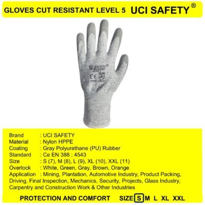 Sarung Tangan Cut Resistant Level 5 Coating Karet Nitril Berkebun Tukang - Gambar 4
