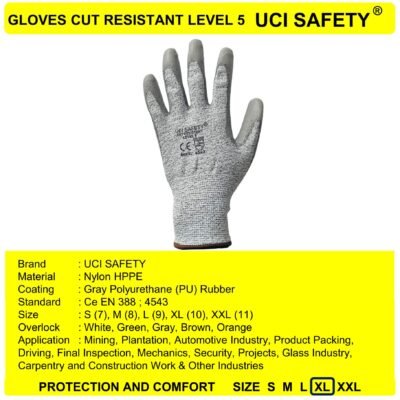 Sarung Tangan Hppe Cutting Industri Kontruksi Uci Safety Hitam - Gambar 4
