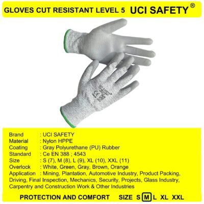 Sarung Tangan Uci Safety Ukuran S M L XL XXL Cut Glove - Gambar 3