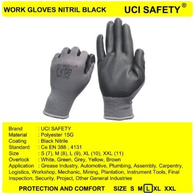 Uci Safety Hitam/Grey Proyek Pabrik Kerja - Gambar 4