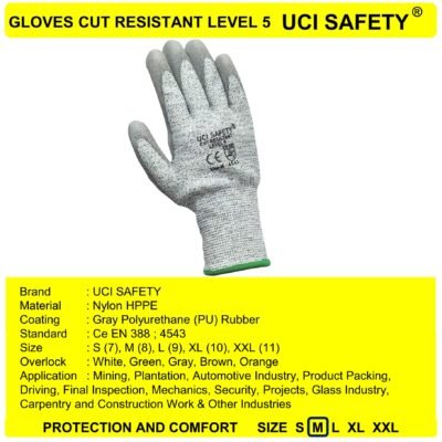 Gloves Kontruksi Pisau Hppe Karet Polyurethane